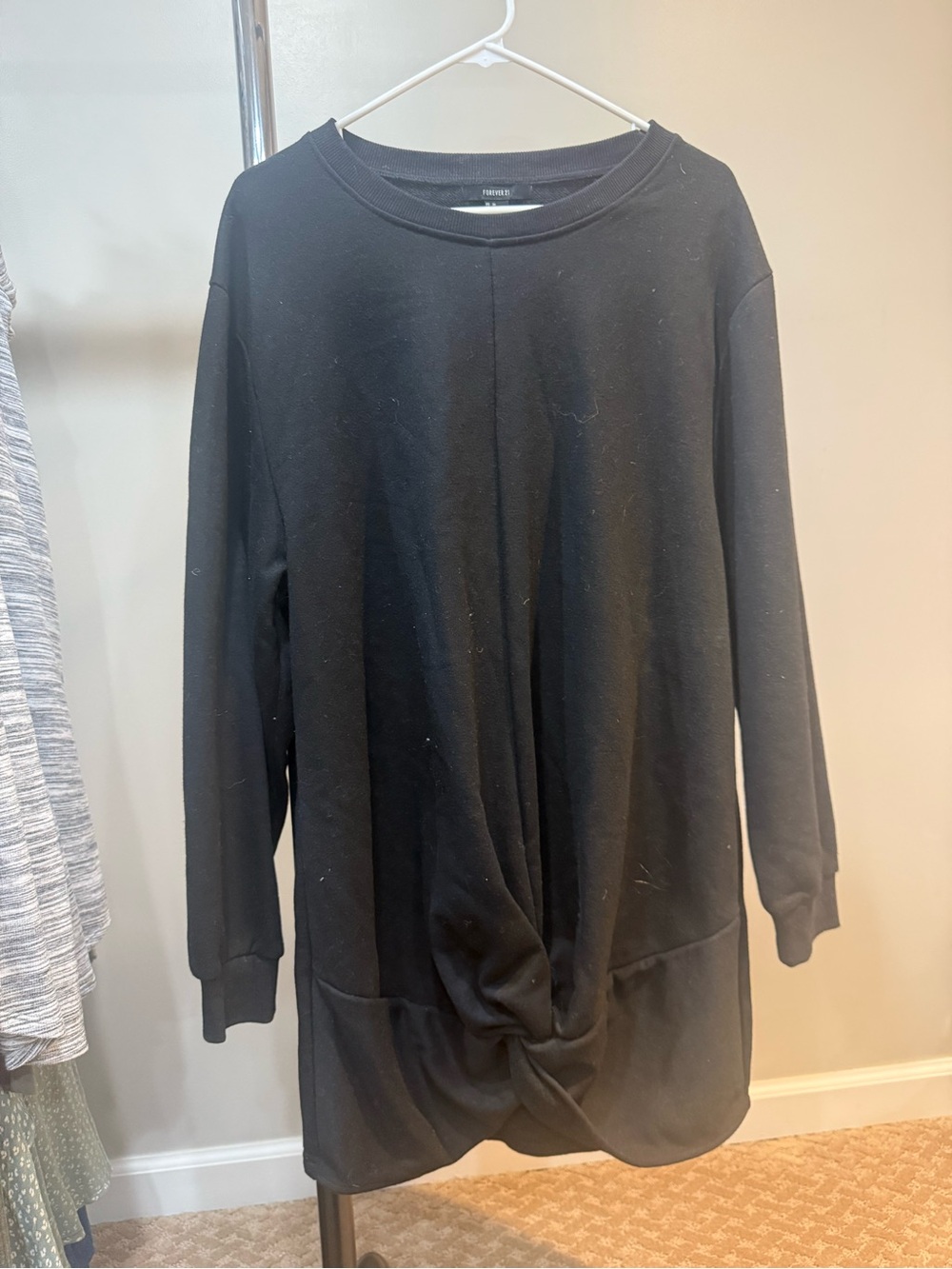 Black Twist-Hem Long Sleeve Sweatshirt Dress